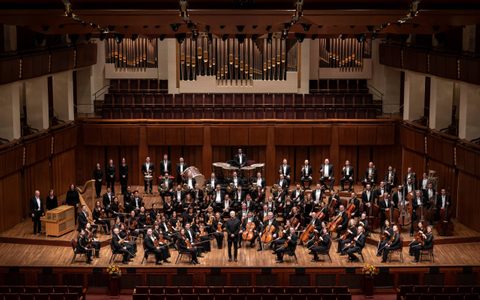 The National Symphony Orchestra on stage with conductor Gianandrea Noseda.
