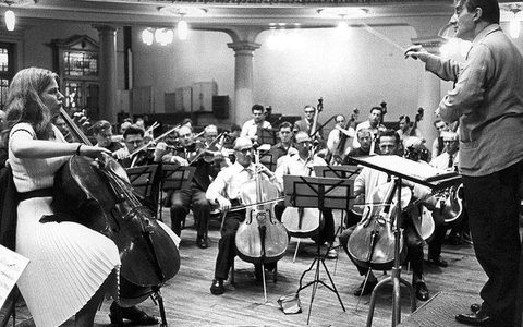 Jacqueline Du Pré and John Barbirolli recording with the LSO
