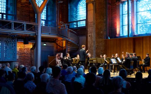 The LSO Wind Ensemble performing in Jerwood Hall at LSO St Luke's