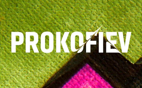 The album cover for Prokofiev's' Symphony No 3 conducted by Gianandrea Noseda, featuring the composer's name and the LSO logo set in front of a bright green and pink geometric image.