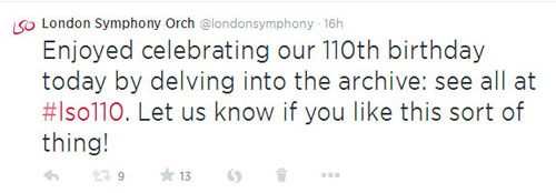A screenshot of an LSO tweet celebrating our 110th anniversary