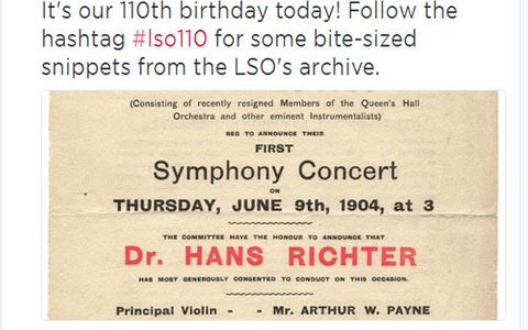 A screenshot of an LSO tweet celebrating our 110th anniversary