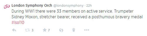 A screenshot of an LSO tweet celebrating our 110th anniversary
