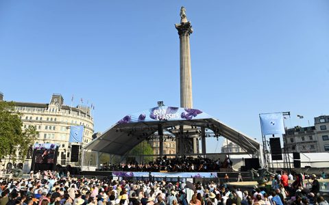 The stage under Nelsons Column at BMW Classics 2023 in Trafalgar Square